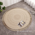 Beige Wool Fendi Rundgebiet Teppich mit Quasten